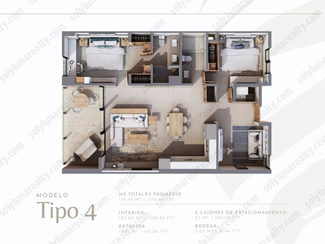 MODELO

Tipo 4


	2 Recamara
	Flex
	2 Baños
	Sala-Comedor
	Cocina
	Terraza
	Área de Lavado
	2 Estacionamientos
	BODEGA
	103.02 m2 Interiores
	14.61 m2 Exteriores
	25 Cajónes de Estacionamiento.
	146.48 m2 Total


AMENIDADES


	Área Lounge
	Alberca
	Terraza BBQ
	Área de Bar


Club Deportivo de Los Tigres

BALICA, es parte de Los Tigres Residencial, donde puedes obtener una membresia personal o familiar que incluye


	Gimnasio
	Club de Alberca
	Club de Alberca para Niños
	Salones de usos multimples
	Canchas de Tenis, Basquetbol y Boleibol
	Parques
	Parques para Mascotas.
	Áreas Verdes
	Saguridad 24 hrs.


PLANES DE PAGO


	75% - 25%
	30% - 40% en Mensualidades - 30%
	30% - 70%
	15% - 15% en Mensualidades - 70%

