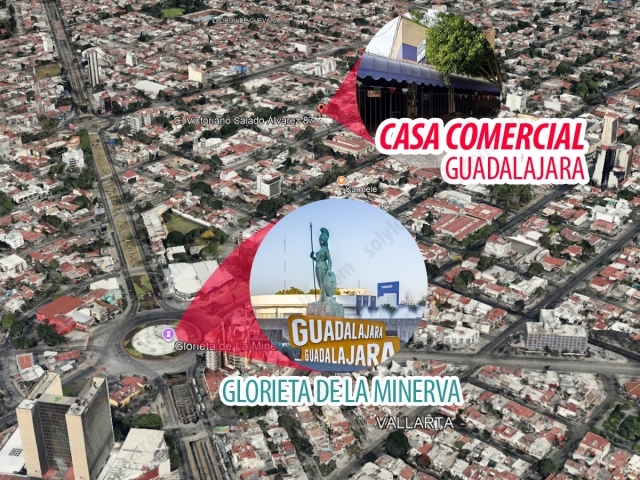CASA COMERCIAL GUADALAJARA

A unos minutos de LA MINERVA

Aprovecha esta oportunidad de comprar esta casa de uso mixto para oficinas con local comercial, rodeada de negocios y con ubicación estratégica a unas cuadras de la Minerva.

Planta Baja


	Local comercial
	Estacionamiento para 3 autos
	Bodega
	1 baño completo
	1 medio baño


Piso 1


	Puede ser utilizado como casa o como
	oficinas.
	Sala-comedor
	Cocina
	3 recámaras
	1 baño completo
	Lavandería


Piso 2


	Bodega / cuarto de servicio
	La casa está libre

